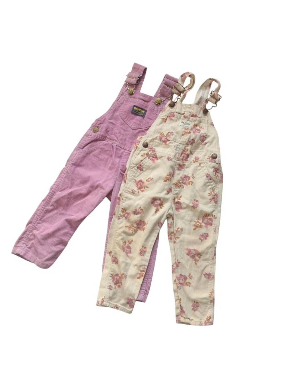 OshKosh B'Gosh Girls Overalls 2T Set of 2 Floral Purple Heavy Duty Play Coverall